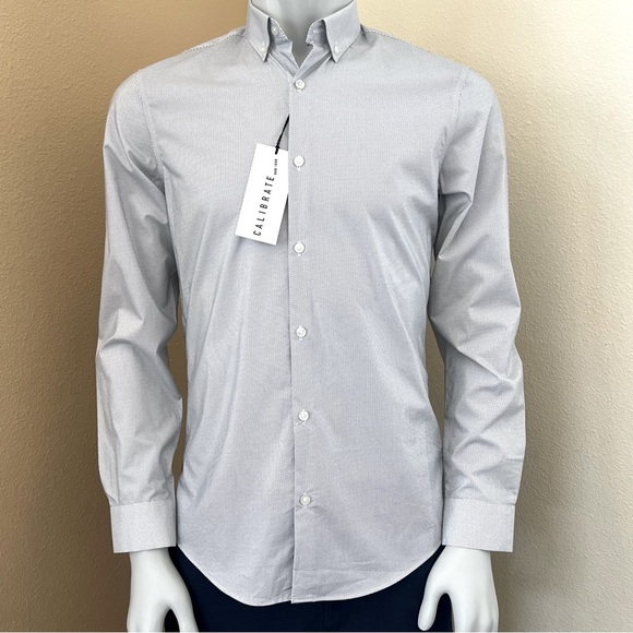 Calibrate Non-Iron Slim Fit Polka Dot Long Sleeve Button Down Shirt - Picture 1 of 14